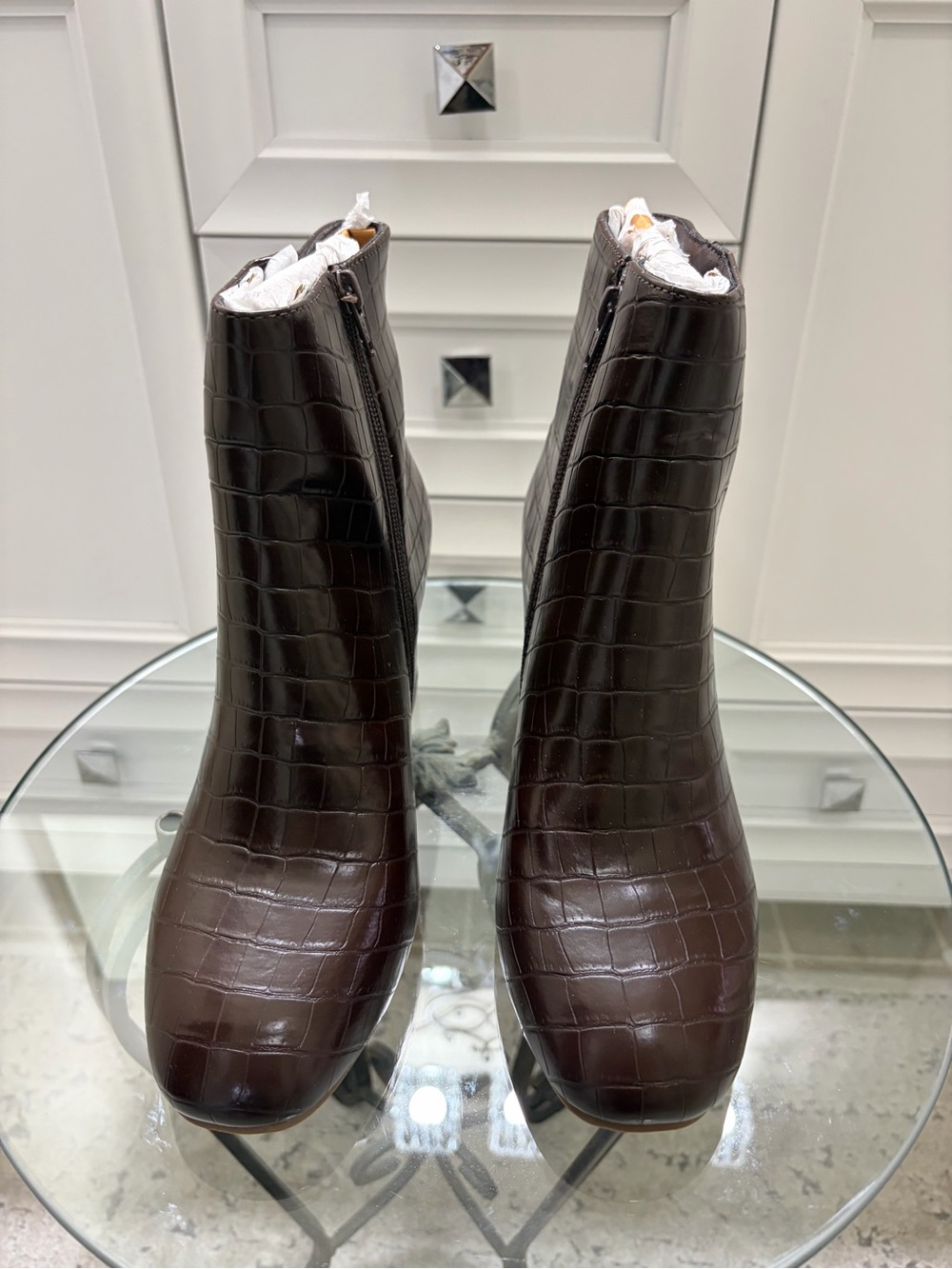 Sonoma Brown Croc-Embossed Ankle Booties 9.5